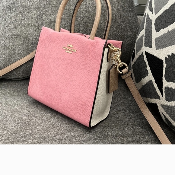 Coach Pink and White Mini Bag with Textured Leather - Picture 1 of 9